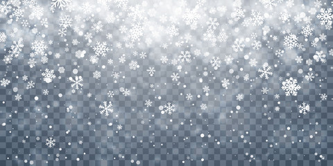 Obraz premium Christmas snow. Falling snowflakes on dark background. Snowfall. Vector illustration