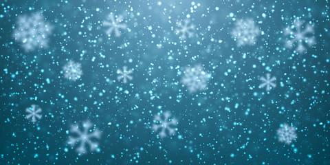 Christmas snow. Falling snowflakes on dark background. Snowfall. Vector illustration