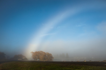 Incredible nature fhenomenon rainbow over beautiful nature landscape in Lake Tekapo , New Zealand.