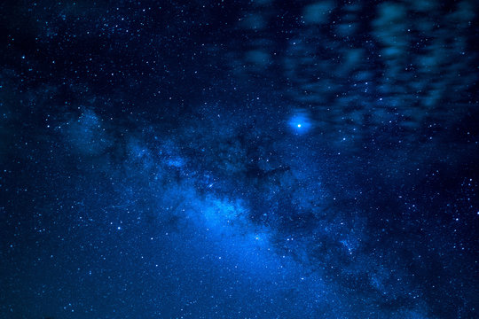 beautiful blue space of milky way in night sky
