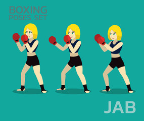 Fototapeta na wymiar Jab Manga Boxing Poses Set Cartoon Vector Illustration