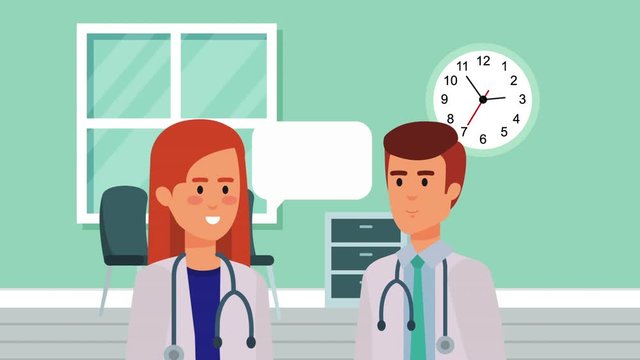 professional couple doctors medical characters animation