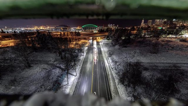 Cars Driving Black Ice City Roads At Night Long Exposure Time Lapse