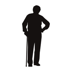 Old Man Holding Stick Silhouette