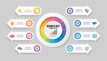 Vector Infographic Design Template with Options Steps and Marketing Icons can be used for info graph, presentations, process, diagrams, annual reports, workflow layout. Vector Illustration