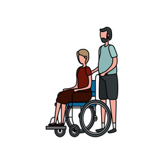 cute grandparents couple in wheelchair