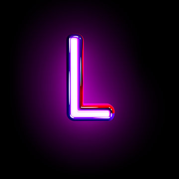 letter L of neon purple shining alphabet isolated on black - 3D illustration of symbols