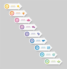 Vector Infographic Design Template with Options Steps and Marketing Icons can be used for info graph, presentations, process, diagrams, annual reports, workflow layout. Vector Illustration