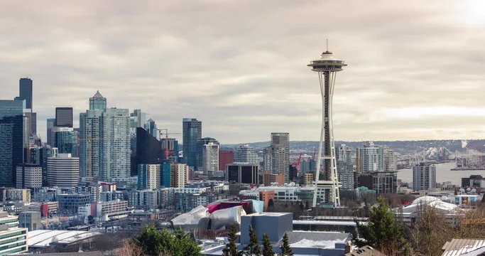 Seattle Skyline Scenic View Time Lapse Mid-Winter Day