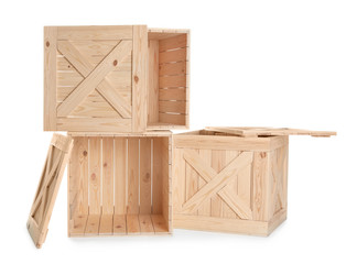 Group of wooden crates isolated on white