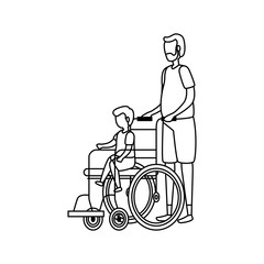 cute grandfather with grandson in wheelchair