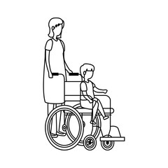 Obraz na płótnie Canvas cute grandmother with grandson in wheelchair