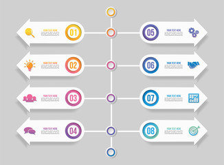 Obraz premium Vector Infographic Design Template with Options Steps and Marketing Icons can be used for info graph, presentations, process, diagrams, annual reports, workflow layout. Vector Illustration