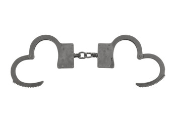 Black metallic handcuffs isolated on white
