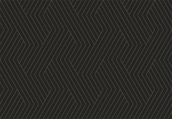 Seamless pattern. Dark and gold texture. Repeating geometric background. Striped hexagonal grid. Linear graphic design - 281903105