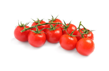 Branch of fresh cherry tomatoes isolated on white
