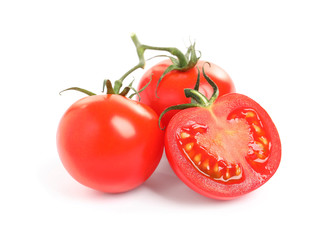 Fresh organic cherry tomatoes isolated on white