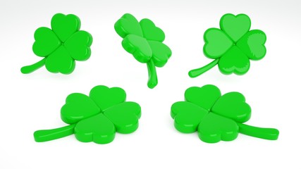 Four Leaf Shamrock Clover, Symbol Of Luck, Isolated On The White Background  - 3D Illustration 