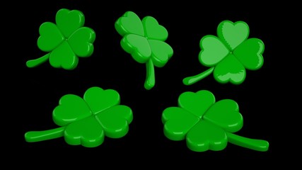 Four Leaf Shamrock Clover, Symbol Of Luck, Isolated On The Black Background  - 3D Illustration 