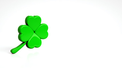 Four Leaf Shamrock Clover, Symbol Of Luck, Isolated On The White Background  - 3D Illustration 