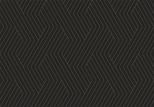 Seamless pattern. Dark and gold texture. Repeating geometric background. Striped hexagonal grid. Linear graphic design