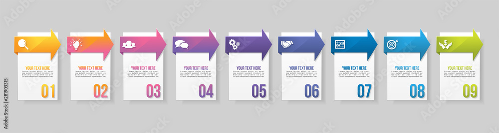 Sticker vector infographic design template with options steps and marketing icons can be used for info graph