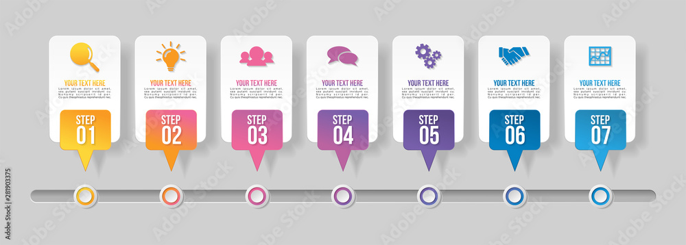 Sticker vector infographic design template with options steps and marketing icons can be used for info graph