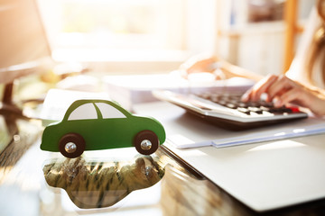 Close-up Of Green Wooden Car