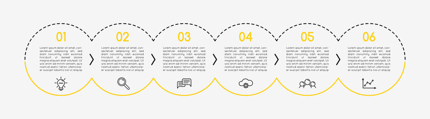 Business infographic layout with 6 steps. Vector