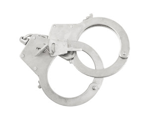 Handcuffs with keys isolated on white background