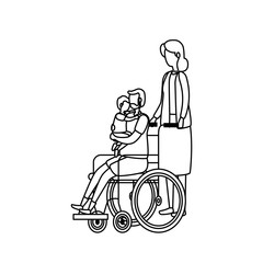 cute grandparents couple with grandson in wheelchair