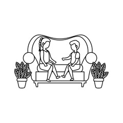 little kids couple seated in sofa