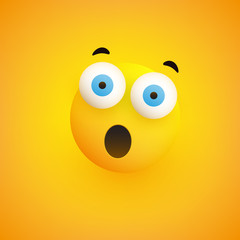 Surprised Face Emoji with Open Mouth and Eyes - Simple Emoticon on Yellow Background - Vector Design Illustration