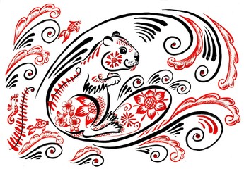 funny beaver surfer on the wave