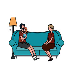 cute grandparents couple with granddaughter in the sofa