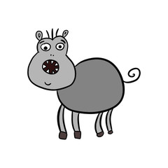 Funny animal, strange hippo. Cartoon sketch. Childish isolated ink illustration on white.