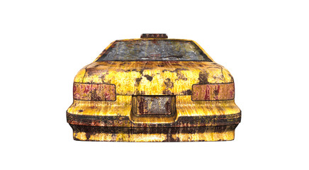 Yellow American ruined taxi back view