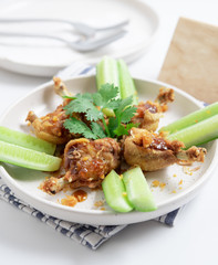Fried chicken with tamarind sauce ,Thai style on white background