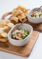 Cornflakes, crisp rice with spicy salad , shrimp and mix vegetable , Thai food