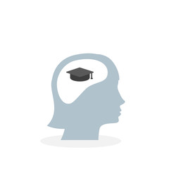 Female head and brain vector icon. Graduation cap. Vector illustration, flat design
