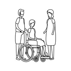 cute grandparents couple in wheelchair