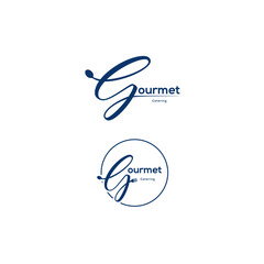 Cursive logo vector about gourmet and restaurant.
