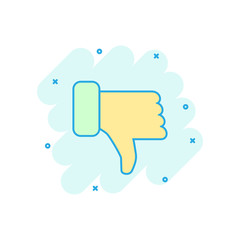 Don'ts sign icon in comic style. Unlike vector cartoon illustration. No, thumb down business concept splash effect.