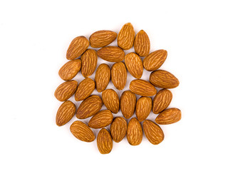 Roasted almonds on a white background