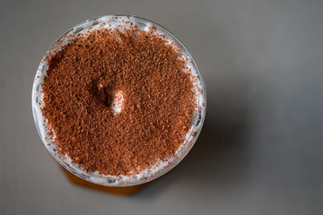 Iced coffee with classic tiramisu dessert