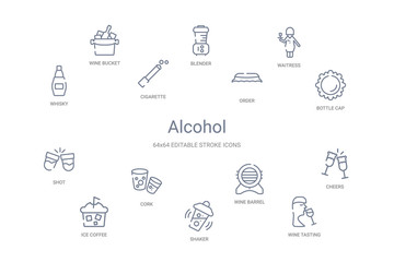 alcohol concept 14 outline icons