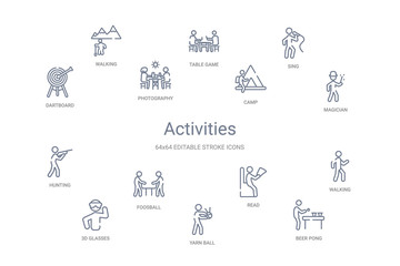 Obraz na płótnie Canvas activities concept 14 outline icons