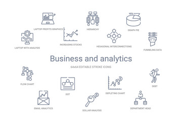 business and analytics concept 14 outline icons