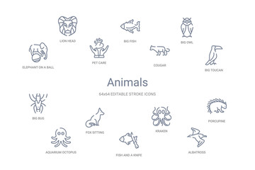 animals concept 14 outline icons