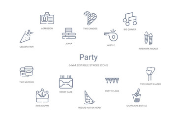 party concept 14 outline icons